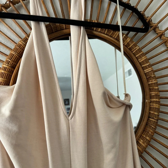 Free People Beige Open Back One Piece Jumpsuit Size L boho wide leg - Picture 3 of 7